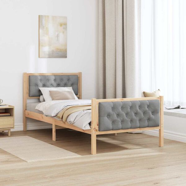 vidaXL Bed Frame with Headboard Light Grey 90 x 200 cm Solid Pine Wood
