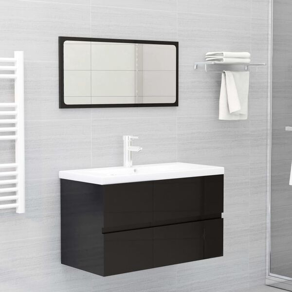 vidaXL Bathroom Furniture Set High Gloss Black Engineered Wood