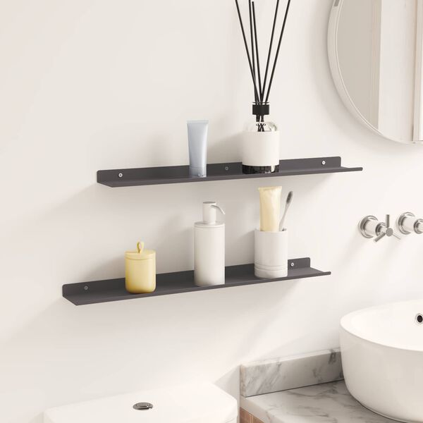 vidaXL Floating Shelf Wall-mounted 2 pcs Black 60 x 8.5 x 2.5 cm Steel
