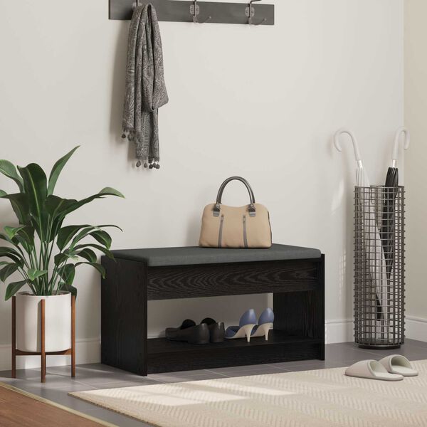 vidaXL Hall Bench Black Oak 83 x 38 x 45 cm Engineered Wood and Fabric