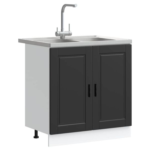 vidaXL Sink Base Cabinet with Door Porto 2 pcs Black Engineered wood
