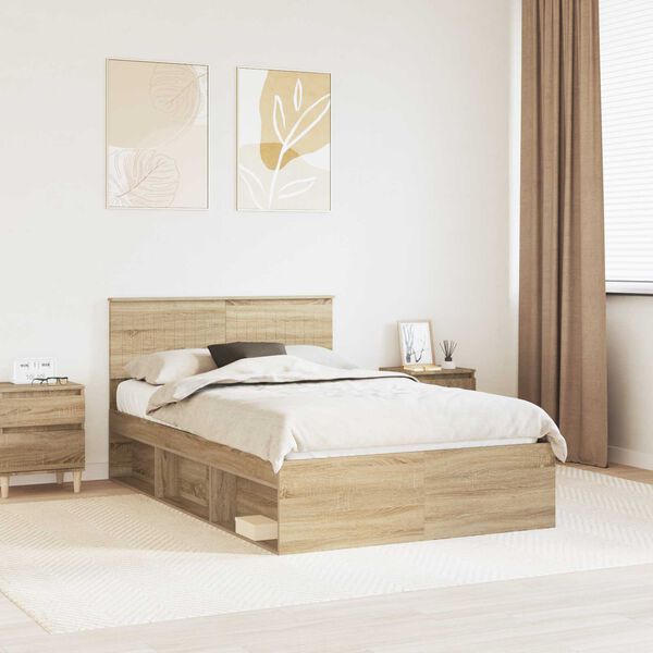 vidaXL Bed Frame with Headboard Sonoma 120 x 200 cm Solid Pine Wood