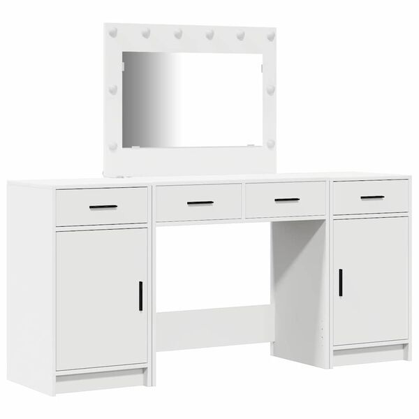 vidaXL Dressing Table with Mirror Lights 3 pcs White Engineered Wood