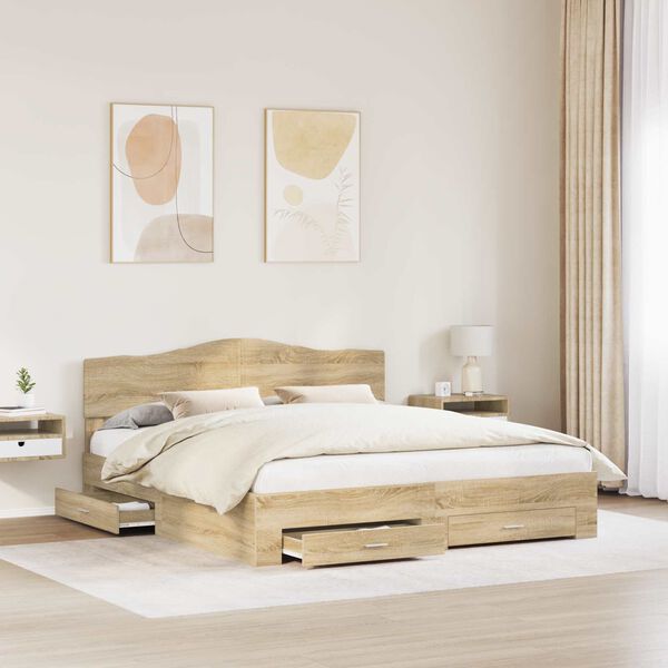 vidaXL Bed Frame with Drawer Sonoma Oak 180 x 200 cm Engineered Wood