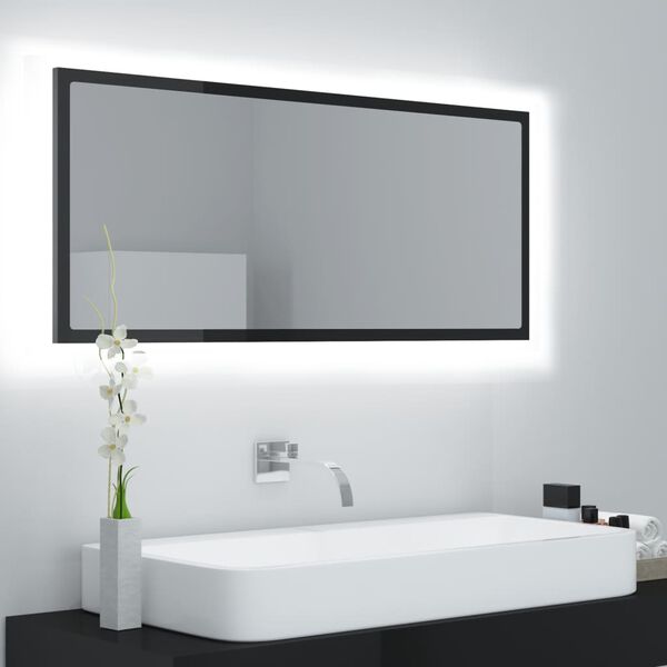 vidaXL LED Bathroom Mirror High Gloss Black 100x8.5x37 cm Acrylic