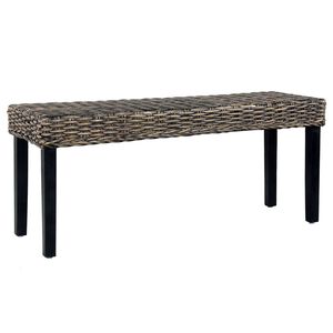 vidaXL Bench | Black, Natural Rattan | Natural Kubu Rattan, Solid Mango Wood