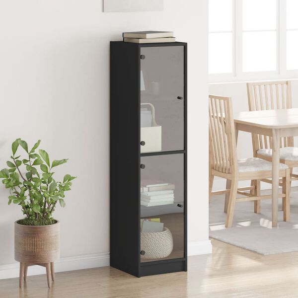 vidaXL Highboard with Glass Doors Black 35x37x142 cm