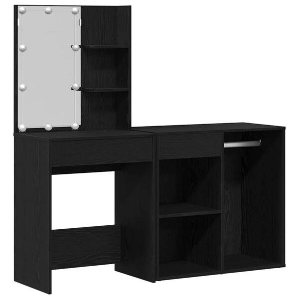 vidaXL LED Dressing Table Set with Drawer Black Oak 140 x 40 x 140 cm