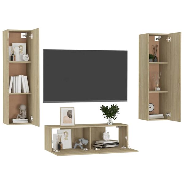 vidaXL 3 Piece TV Cabinet Set Sonoma Oak Engineered Wood