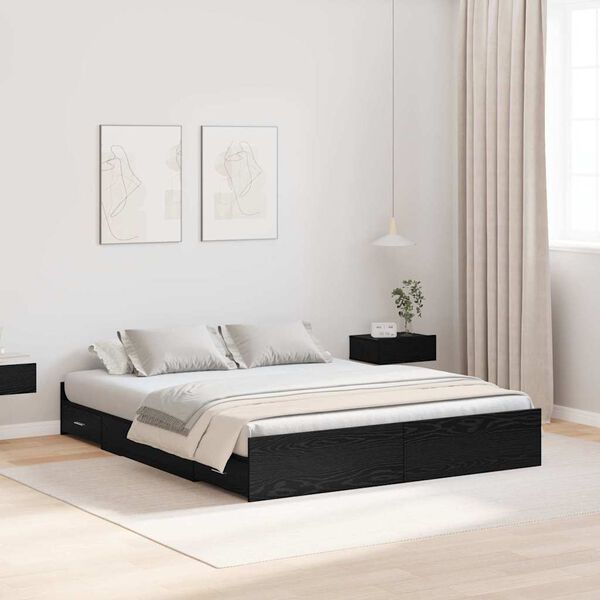 vidaXL Storage Bed Frame Black Oak 150 x 200 cm Engineered Wood