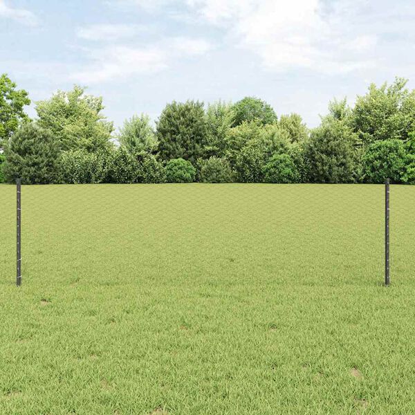 vidaXL Fence with Post Grey 0.6 x 50 m Steel and PVC