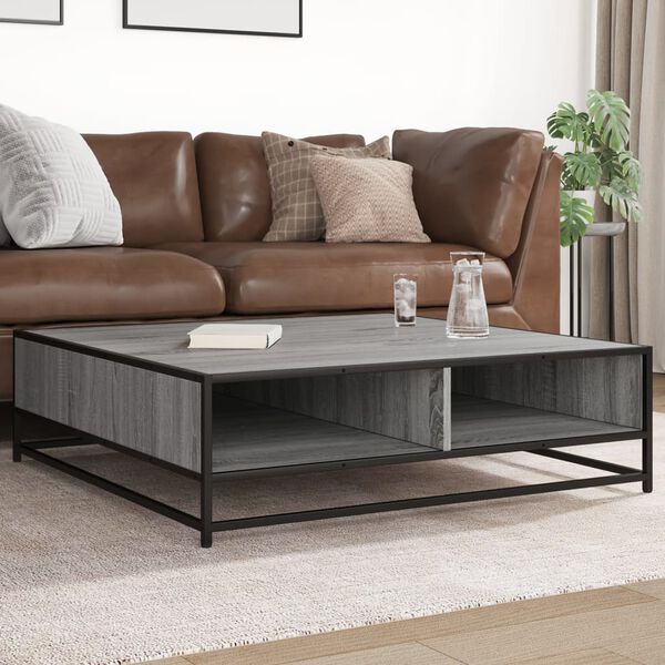 vidaXL Coffee Table Grey Sonoma 100x100x30 cm Engineered Wood and Metal