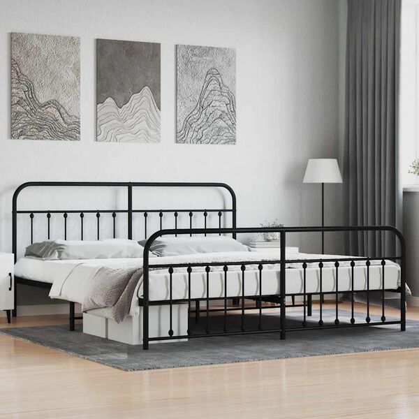 vidaXL Metal Bed Frame without Mattress with Footboard Black 200x200cm