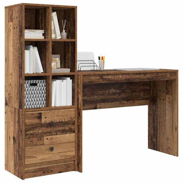 vidaXL Desk with Drawer 2 pcs Old Wood