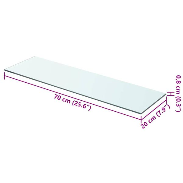 vidaXL Shelves 2 pcs Panel Glass Clear 70x20 cm