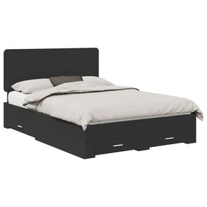 vidaXL Bed Frame with Headboard Black 160 x 200 cm Engineered Wood