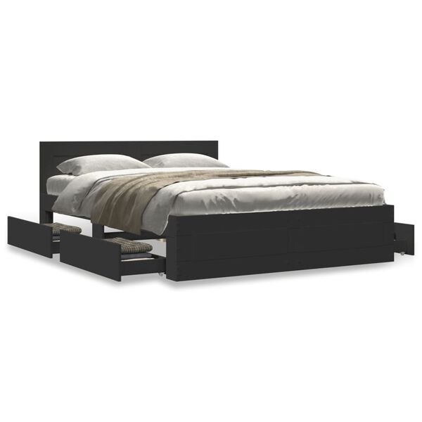 vidaXL Bed Frame with Headboard without Mattress Black 140x200 cm