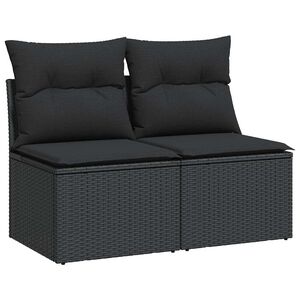 vidaXL 2 Piece Garden Sofa Set with Cushions Black Poly Rattan Acacia