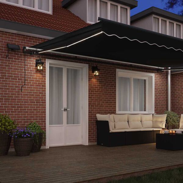 vidaXL Retractable Awning Manual Black 500 x 350 cm Fabric
