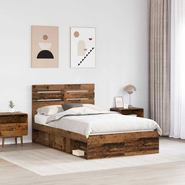 vidaXL Bed Frame with Headboard Old Wood 120 x 190 cm Solid Pine Wood