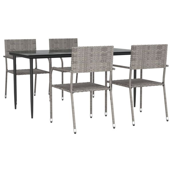 vidaXL 5 Piece Garden Dining Set Grey Poly Rattan
