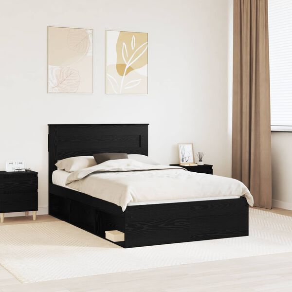 vidaXL Bed Frame with Headboard Black 120 x 200 cm Solid Pine Wood