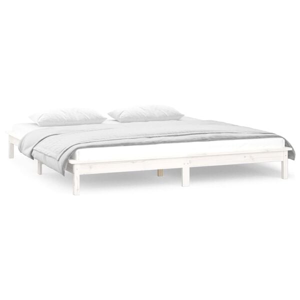 vidaXL LED Bed Frame without Mattress White 120x190 cm Small Double Solid Wood