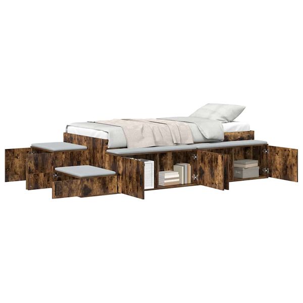 vidaXL Storage Bed Frame with Storage Smoked Oak 75 cm Engineered Wood