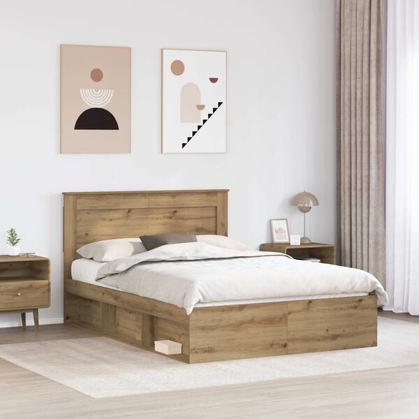 vidaXL Bed Frame Artisian Oak 160 x 200 cm Solid Pine Wood