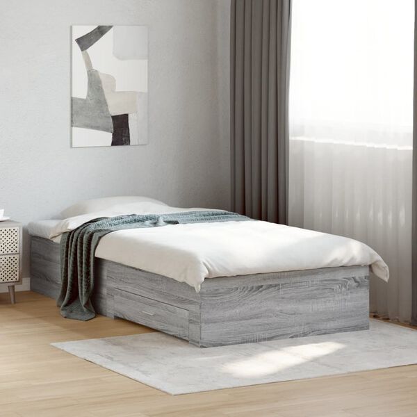 vidaXL Bed Frame with Drawers without Mattress Grey Sonoma 90x190 cm Single