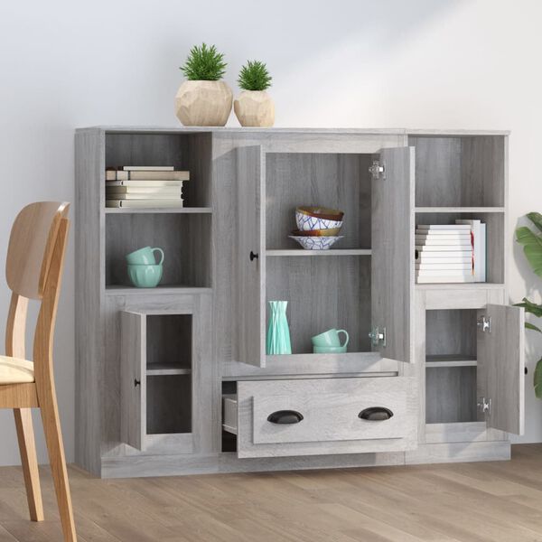 vidaXL Highboards 3 pcs Grey Sonoma Engineered Wood