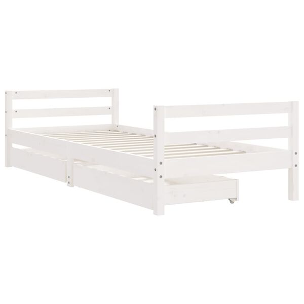 vidaXL Kids Bed Frame with Drawers White 90x200 cm Solid Wood Pine