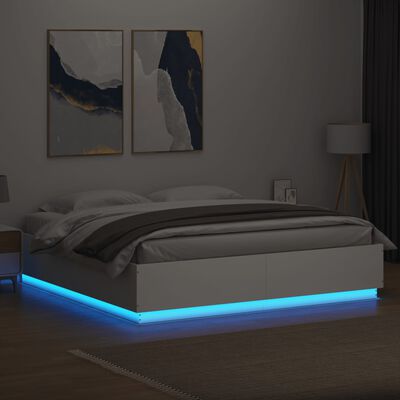 vidaXL Bed Frame with LED Lights White 200x200 cm Engineered Wood