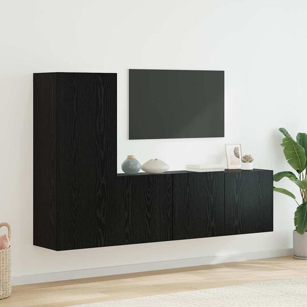 vidaXL TV Wall Unit Wall-mounted 5 pcs Black Oak Engineered Wood