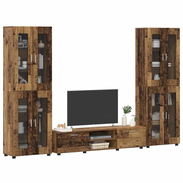 vidaXL TV Cabinet Set with Drawer FLORIN Old Wood Engineered Wood
