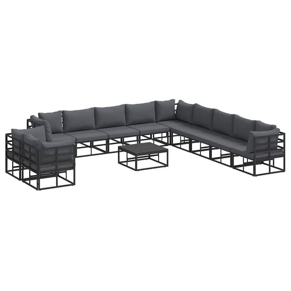 vidaXL Garden Sofa Set with Cushion 12 pcs Black Aluminium