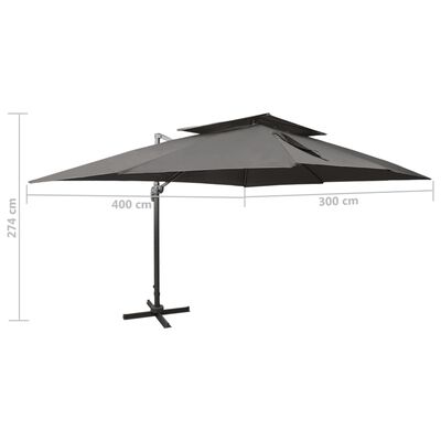 vidaXL Cantilever Umbrella with Double Top Anthracite 400x300 cm