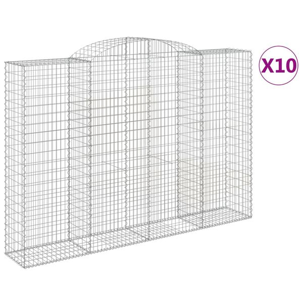 vidaXL Arched Gabion Baskets 10 pcs 300x50x200/220 cm Galvanised Iron