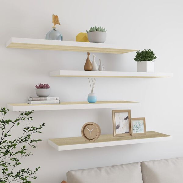 vidaXL Floating Wall Shelves 4 pcs Oak and White 90x23.5x3.8 cm MDF