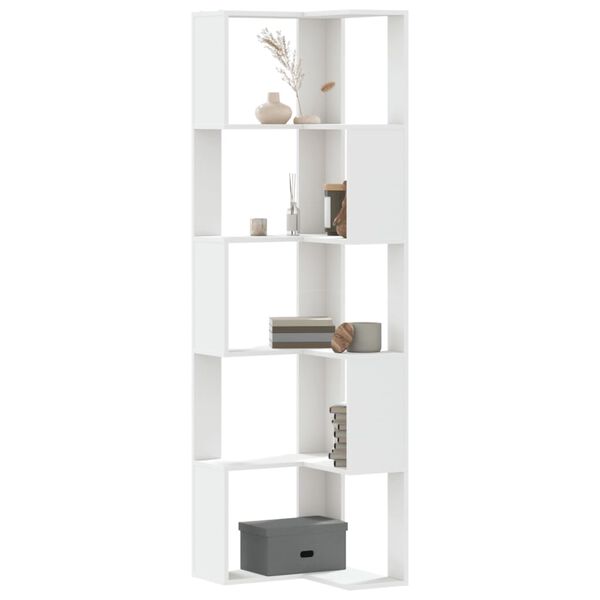 vidaXL Corner Bookcase 5-Tier White 50x50x179 cm Engineered Wood
