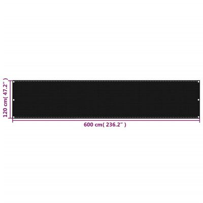vidaXL Balcony Screen Black 120x600 cm HDPE
