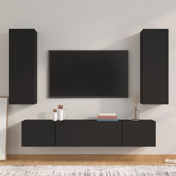 vidaXL 4 Piece TV Cabinet Set Black Engineered Wood