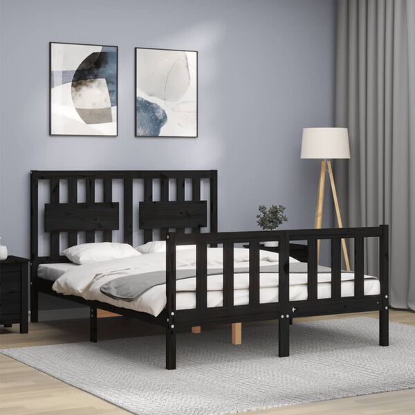 vidaXL Bed Frame without Mattress Black Double Solid Wood Pine