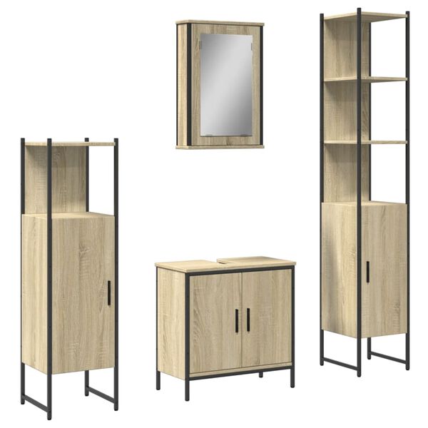 vidaXL 4 Piece Bathroom Furniture Set Sonoma Oak Engineered Wood