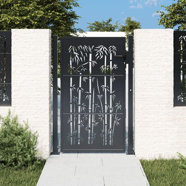 vidaXL Garden Gate Anthracite 100x125 cm Steel Bamboo Design