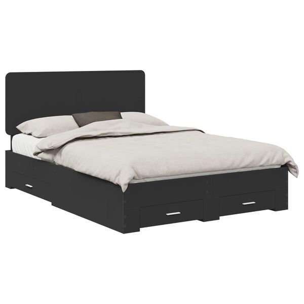 vidaXL Bed Frame with Headboard Black 140 x 190 cm Engineered Wood