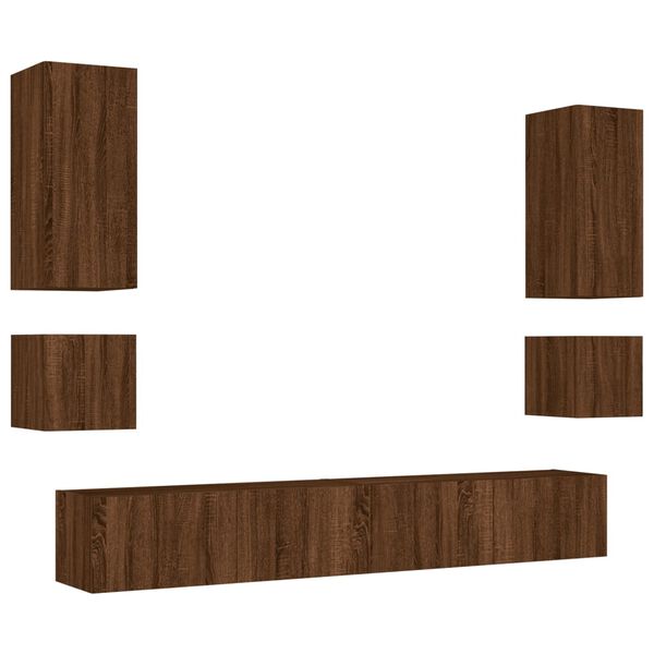 vidaXL 6 Piece TV Wall Cabinets with LED Lights Brown Oak