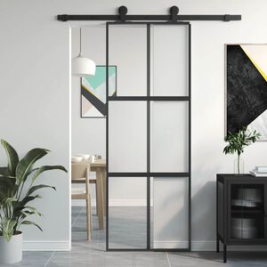 vidaXL Sliding Door Black 76x205 cm Tempered Glass and Aluminium