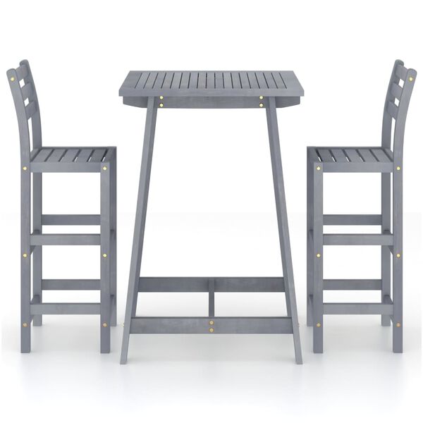 vidaXL 3 Piece Outdoor Bar Set Grey Solid Acacia Wood