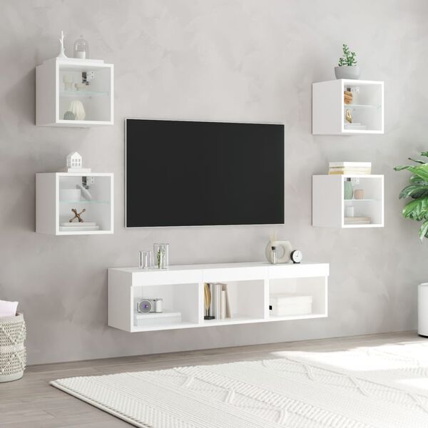 vidaXL 7 Piece TV Wall Units with LED White Engineered Wood